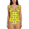 thumbnail image 2 of Yiaed White Popcorn Print Women's Ruffled One Piece Swimsuit V Neck Swimwear Slimming Monokini for Woman-Large, 2 of 8