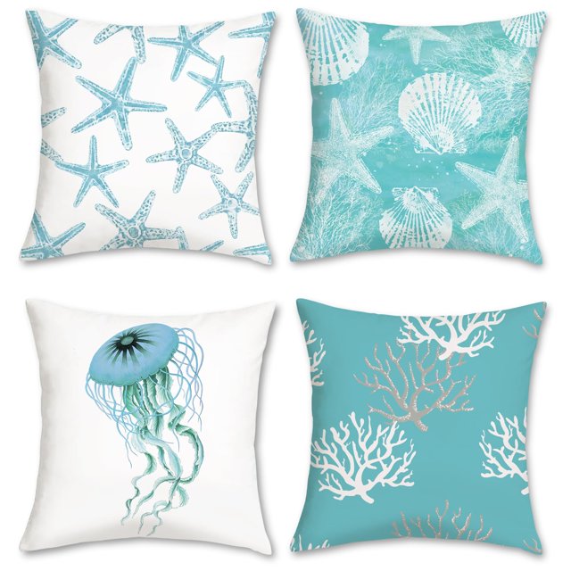 Juego de 4 fundas de almohada decorativas Bonhause, 45 x 45 cm, estilo costero