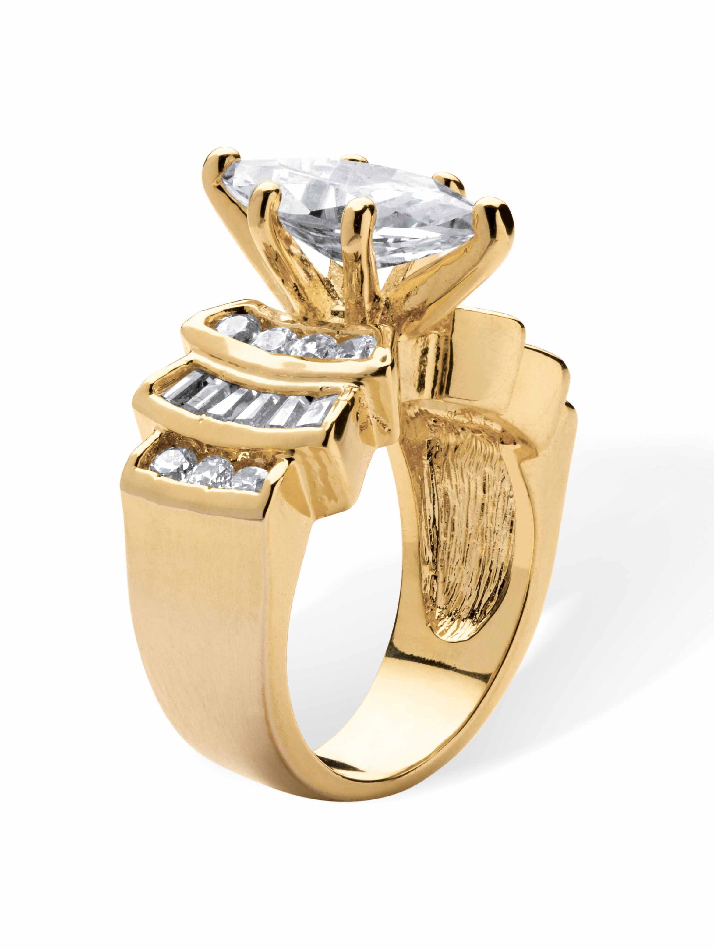 PalmBeach Jewelry Marquise-Cut Cubic Zirconia Engagement Ring 3.63 TCW Gold-Plated or Silvertone