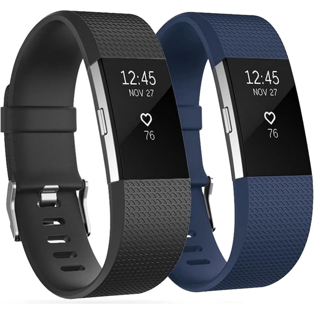 MYKOMI 2 Pack Waterproof Bands Compatible with Fitbit charge 2, Classic Soft Adjustable Sports Replacement Wristbands for Women Men