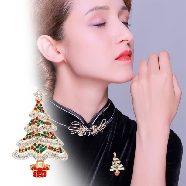 Xihbxyly Broche de Árbol de Navidad, Broche de Aleación con Diamantes de Imitación, Joya Festiva, Regalo Ideal para Mujer, Navidad, San Valentín, Cumpleaños, 1 Broche Incluido.