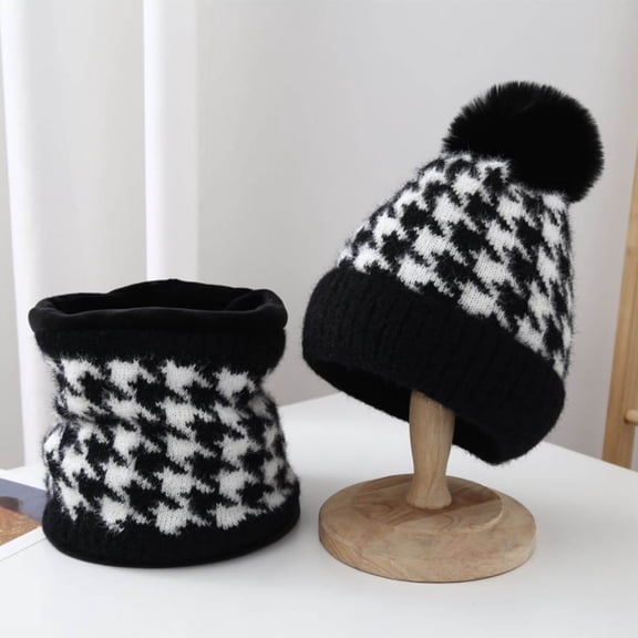 Qepwscx 2 pieces Womens Winter Beanie Scarf Gloves Set Skull Cap for Women Men Cold Weather Thick Scarfs Hats Gloves Winter Ladies Scarf