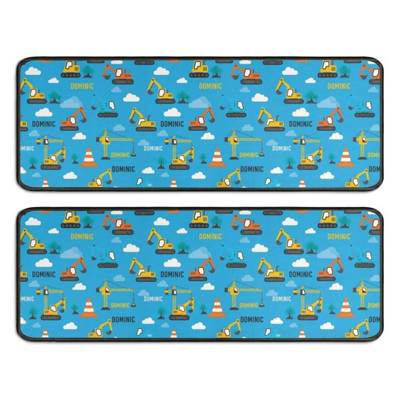 Excavator and Tree Blue Pattern Anti Fatigue Kitchen Rugs Set Of 2, Non Slip Washable Decorative Floor Mats for Sink Laundry and Home Use, 17"x47"