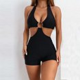 thumbnail image 2 of Traje de baño con anillo de una pieza Sin espalda Talle alto Cuello halter Traje de baño con anillo de una pieza ajustado Negro XL, 2 of 6