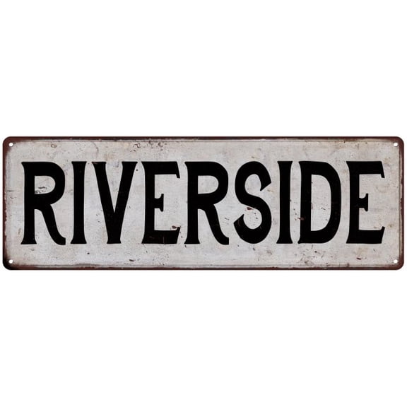 RIVERSIDE Vintage Look Rustic Metal 6x18 Sign City State 106180041246