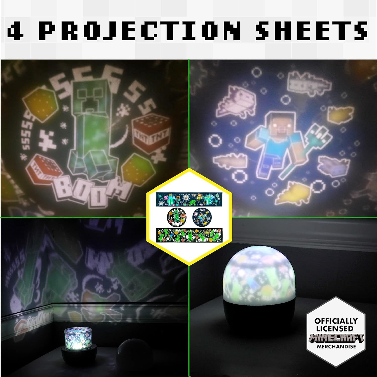 Minecraft Projection Light - Officially Licensed Interchangeable Scenes, Color Phasing Modes, Creeper Night Light & Decoration for Walls & Ceiling, Gift for Gamers | Paladone