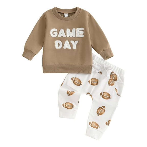 Elippeo Toddler Boys Fall Outfits Fuzzy Letter Embroidery Long Sleeve Sweatshirts and Rugby Print Long Pants 2Pcs Clothes Set 6 12 18 24 Months 3 Years