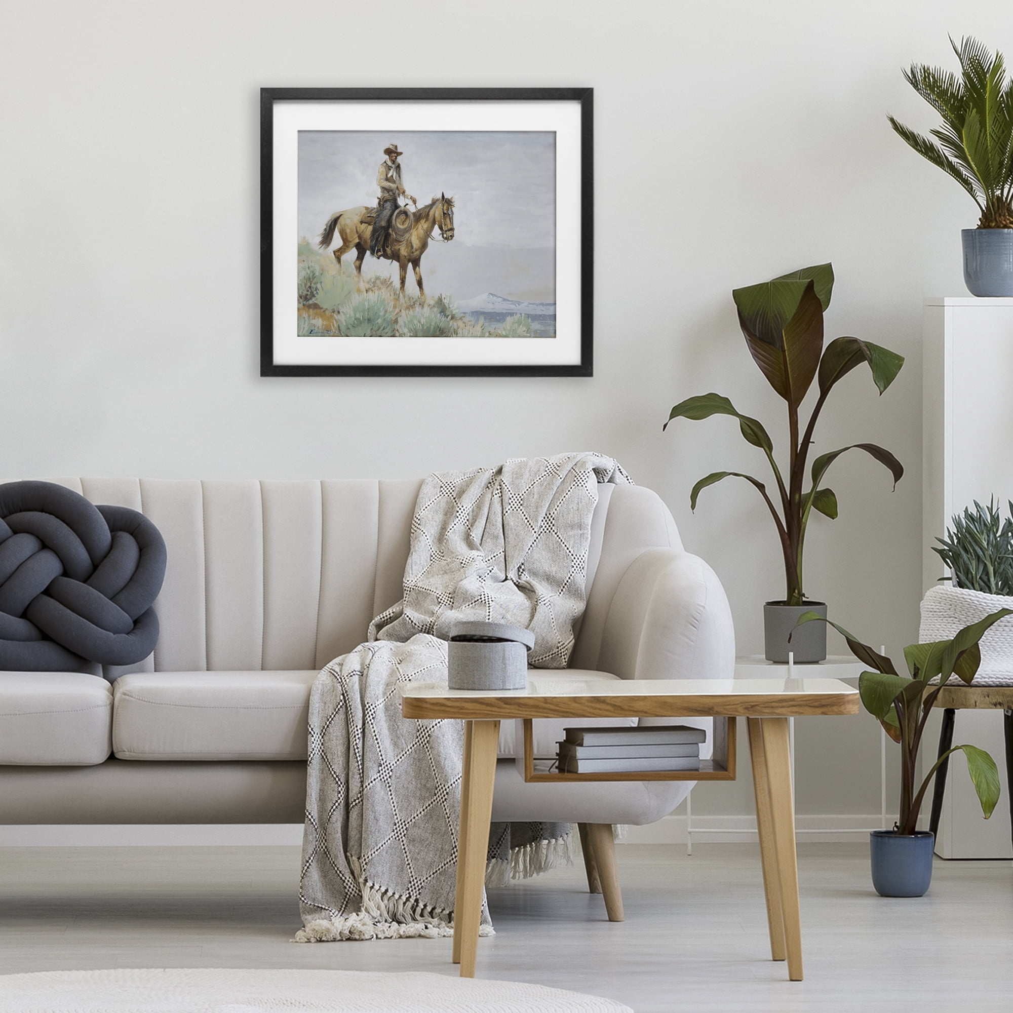 Stupell Industries Mounted Cowboy on Sagebrush Ridge Black Framed Print Under Glass, design by Arlington Prints
