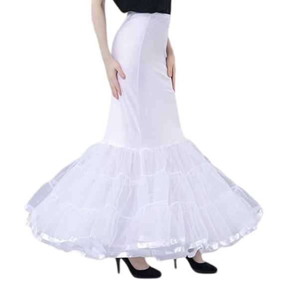 Women's White Layered Tulle Fishtail Petticoat Elastic Waist Slip Skirt Wedding Dress Underskirt for Bridal Gowns
