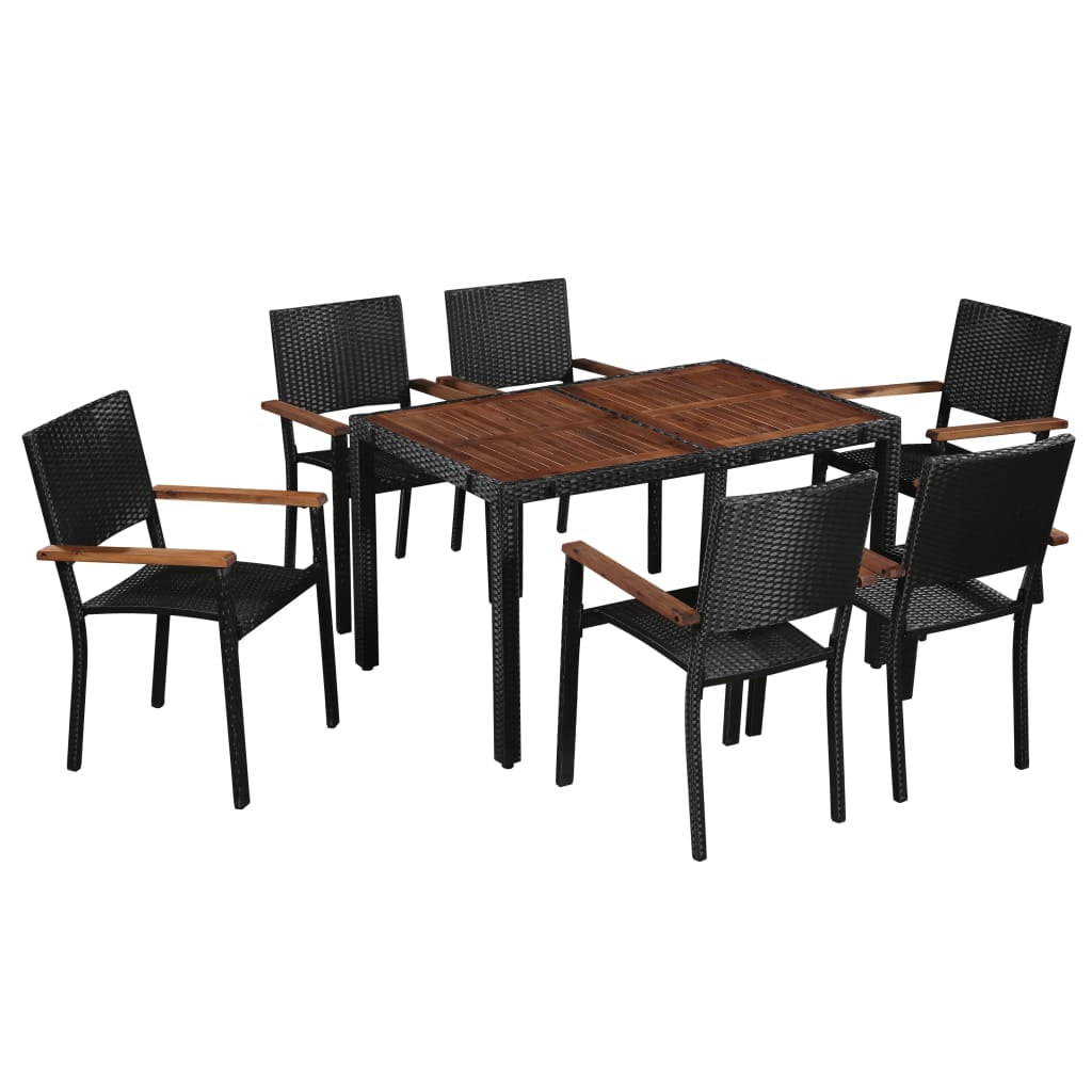 Kepooman Outdoor Patio Rattan Wicker Dining Table Set with Wood Table & Armrest Chairs, Set of 7, Black Kepooman Outdoor Patio Rattan Wicker Dining Table Set with Wood Table & Armrest Chairs, Set of 7, Black
