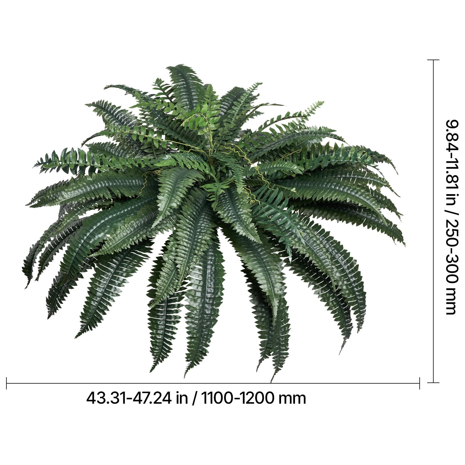 Artificial Fern 1-Pack, 43-47 Inch Lifelike PE and Silk Plant, Dense Branches, Hang or Lay Flat, Weather-Resistant, Low Maintenance for Indoor and Outdoor Decor