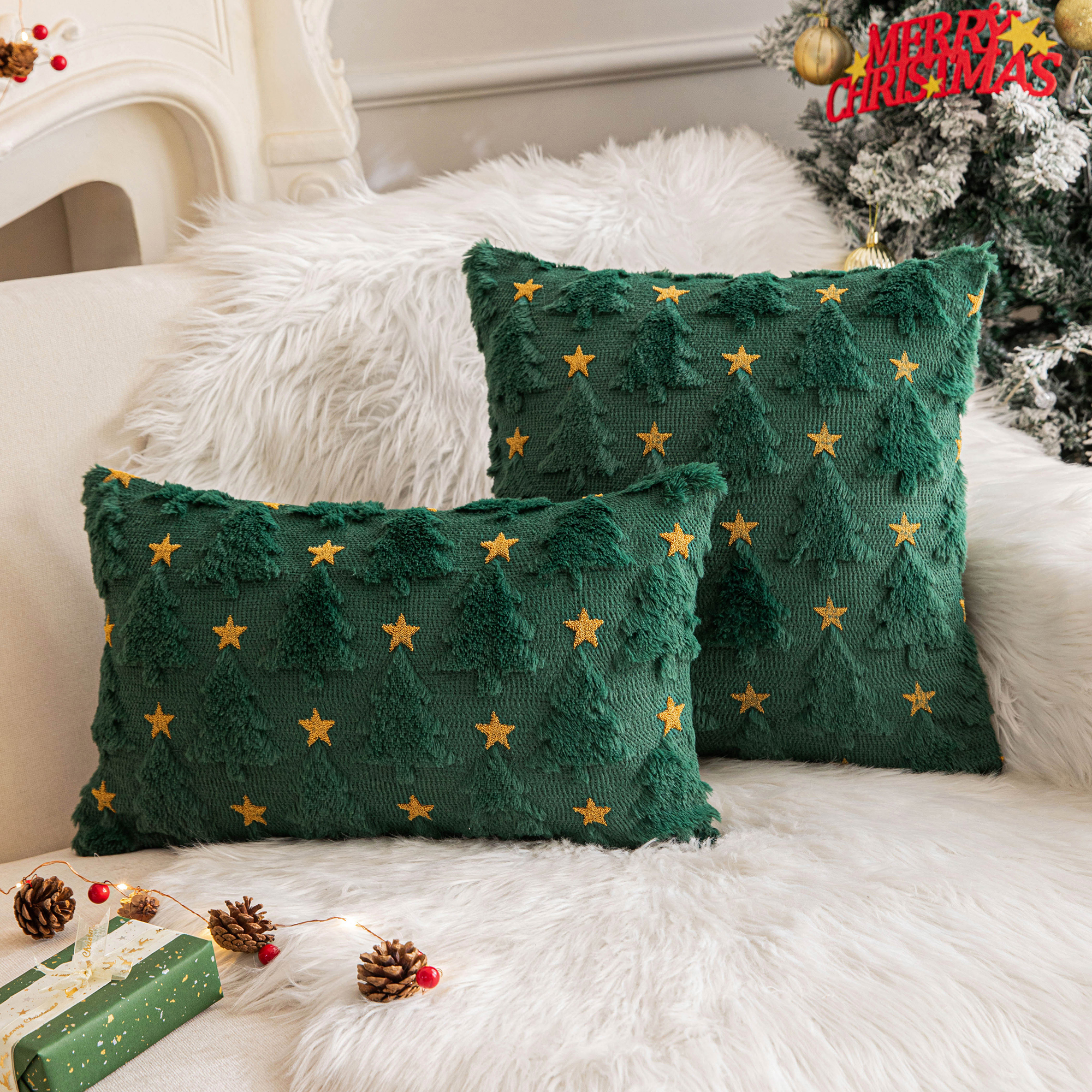 Aqothes Christmas Tree Throw Pillow Covers Set of 2 photo 2