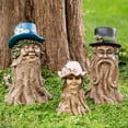 thumbnail image 3 of Estatuas de resina para jardín, diversión al aire libre, esculturas de tocón de árbol para hombre/mujer, decoración artística para patio, sombrero azul oso de fresa Electrónica, 3 of 6