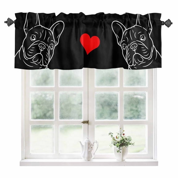 Black Dog Kitchen Valances for Windows 42x12 Inch Kitchen Curtains Valances Rod Pocket Cartoon Simple Line Animals Love Heart Art Bathroom Window Valances for Window Treatment Decor