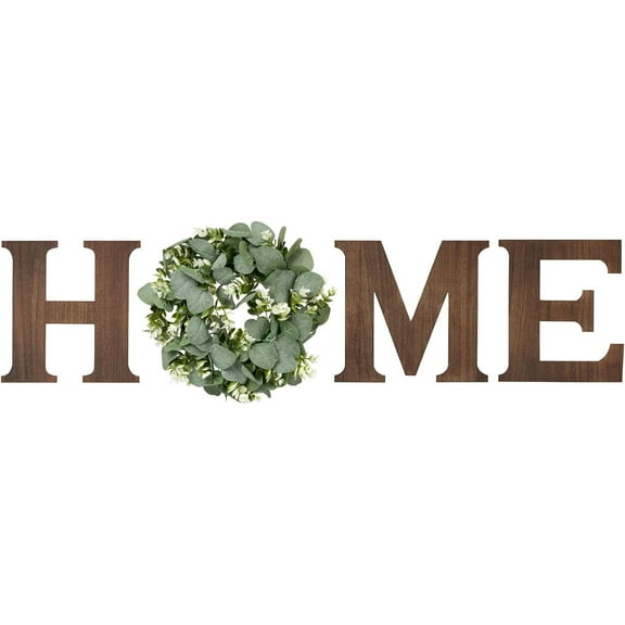 Farmhouse Wall Home Sign with Artificial Eucalyptus for O Rustic Wooden Hanging Letters Decorative Wall Art Decor for Living Room Kitchen Entryway Housewarming Gift, Large, Brown