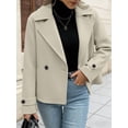 thumbnail image 5 of Cropped Trench Coat for Women Double Breasted Long Sleeve Work Office Business Casual Fall Short Jackets Gray XL, 5 of 9
