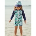 thumbnail image 4 of BemeyourBBs Toddler Baby Boy Girl One Piece Swimsuit Kids Infant Bathing Suit Long Sleeve Rash Guard Half Zipper Shark Swimwear Sunhat Set UPF 50+, 4 of 9