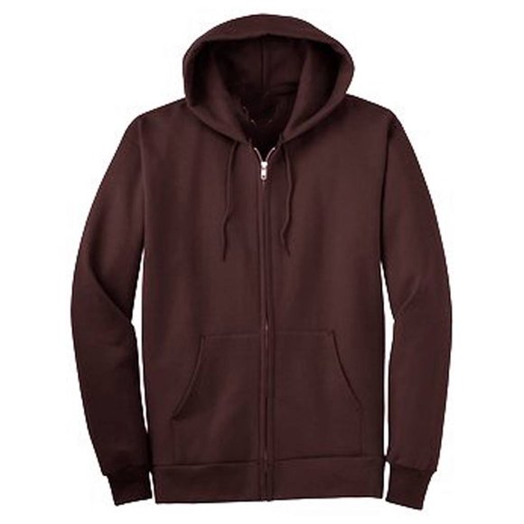 Classic Fitted Basic Zip Up Hoodied Sweater - Brown - Large