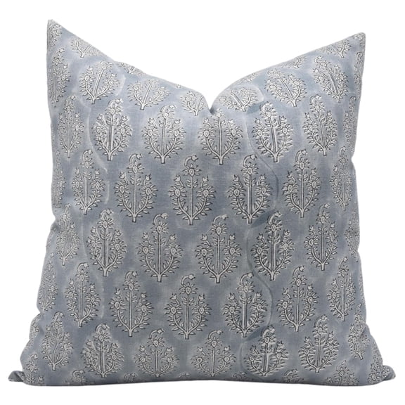 Fabdivine Pure Linen Hand Block Print Contemporary Throw Cushion Cover , 14"X20", Gray