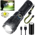 thumbnail image 1 of Linternas LED recargables de alto lumen, linternas tácticas superbrillantes de 90000 lúmenes, linterna impermeable con zoom Xhp70.2, 5 modos para acampar, hacer senderismo, al aire libre, emergencia, 1 of 8
