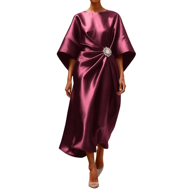Ovbmpzd Women's Dress Red Half Sleeve Petite Midi Satin Dress Dresses Formal Dresses for Women 3XL Ovbmpzd Women's Dress Red Half Sleeve Petite Midi Satin Dress Dresses Formal Dresses for Women 3XL