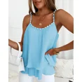 thumbnail image 3 of CHICME Tank Tops For Women Summer Solid Color Spaghetti Strap Double Layers Pleated Loose Casual Chiffon Camisole With Beaded Vest Blue-M, 3 of 8