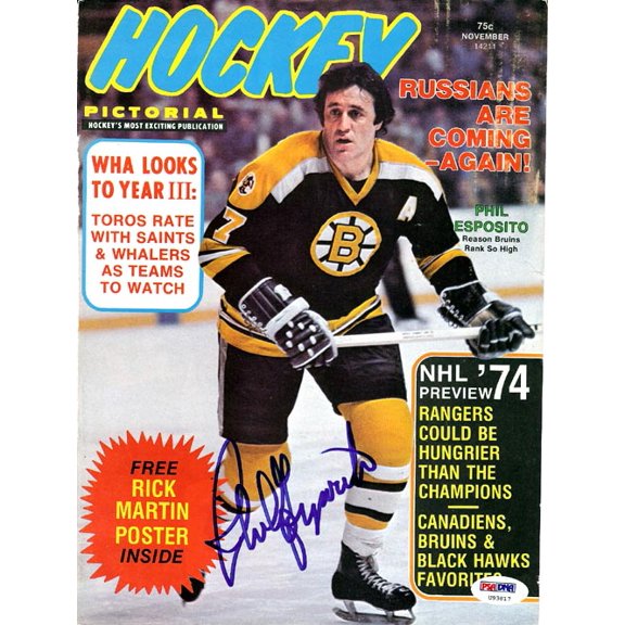 Phil Esposito Autographed Hockey Pictorial Magazine Cover Boston Bruins PSA/DNA #U93817