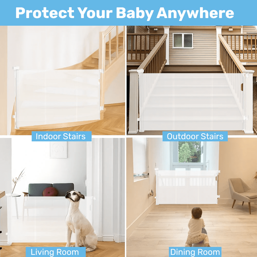 Baby Proof Me Retractable Baby Gate, Extra Wide Mesh Child Safety Gate, 34" Tall x 71" Wide, White