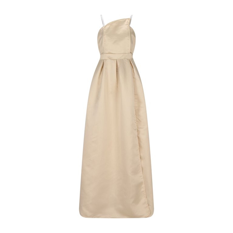Qolati Satin Bridesmaid Dresses for Women Mermaid Prom Dresses 2024 Long with Slit One Shoulder Ball Gowns for Women Formal Wedding Dress Beige S 4,