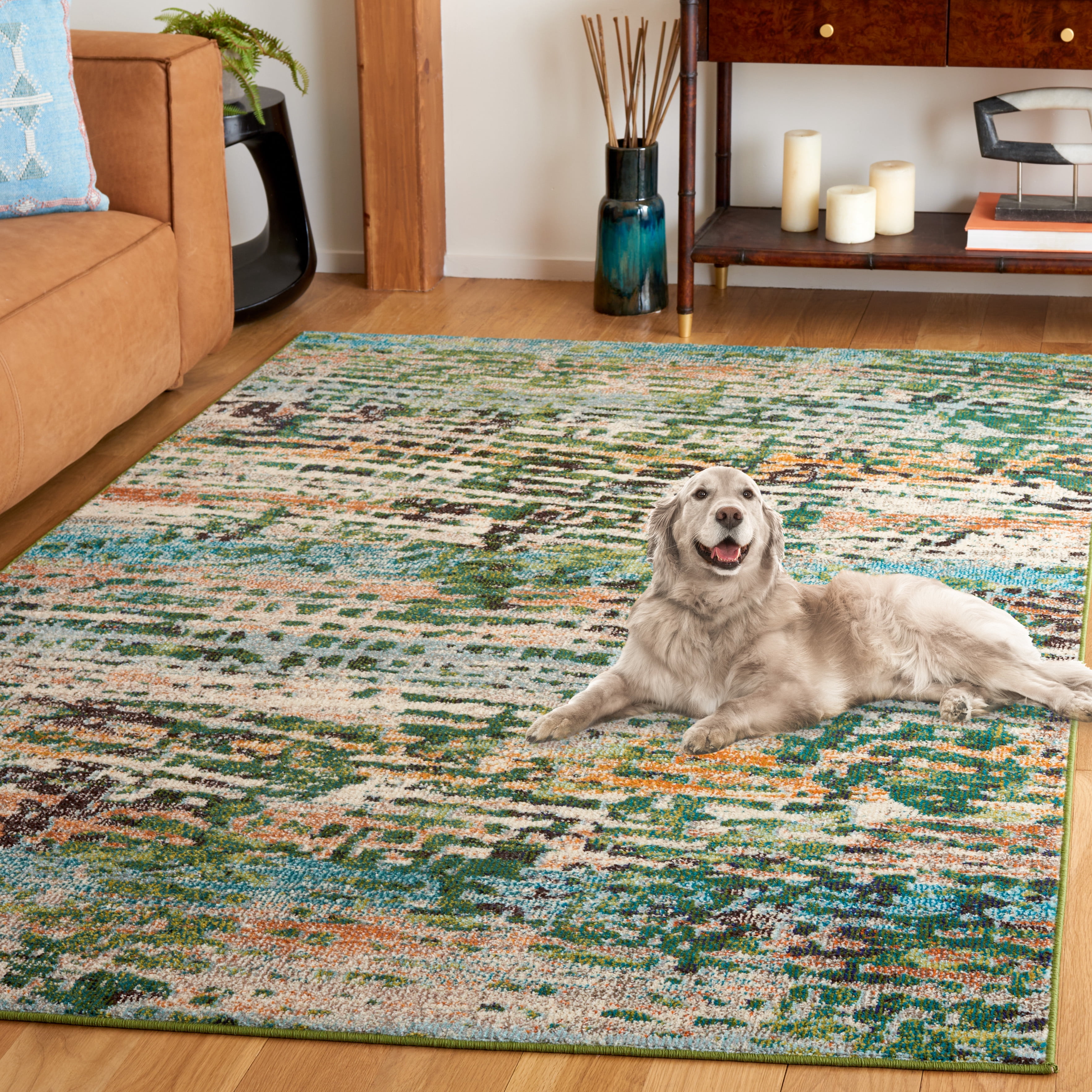 SAFAVIEH Madison Xanthia Abstract Area Rug, Green/Rust, 9' x 12'