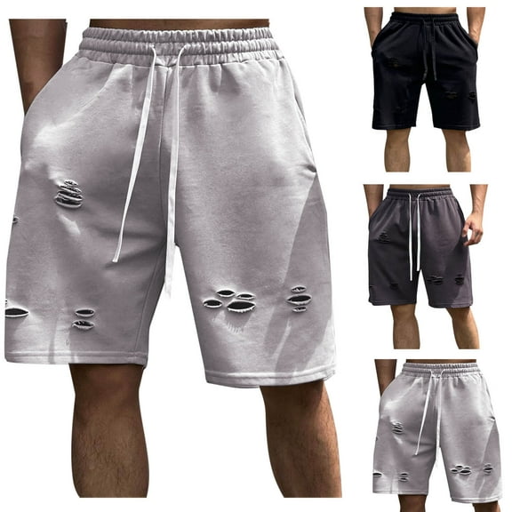 ZRGHAOYLQ Men's Ripped Shorts Stylish Baggy Y2K Streetwear Shorts Summer Casual Elastic Waist Drawstring Distressed Shorts