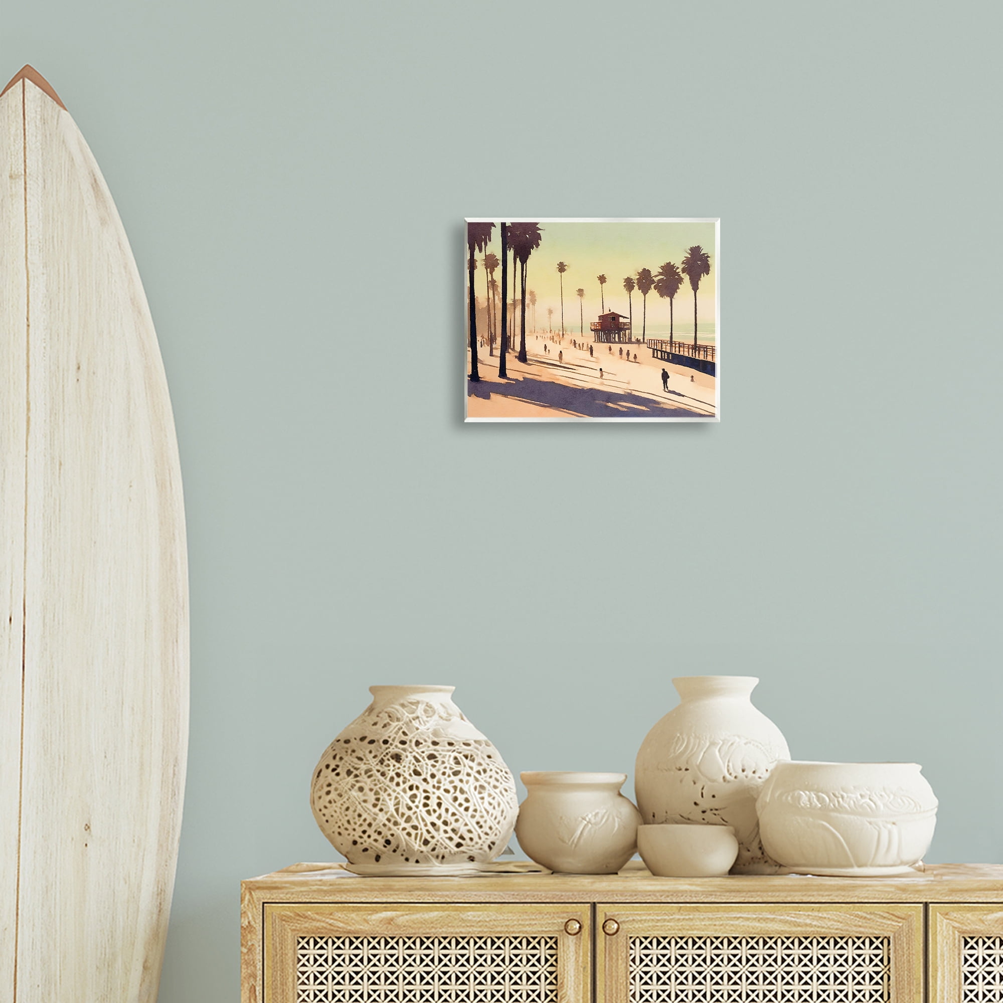 Stupell Industries Silhouettes on Beach Landscape & Nature Painting Unframed Art Print Wall Art, 14 x 11
