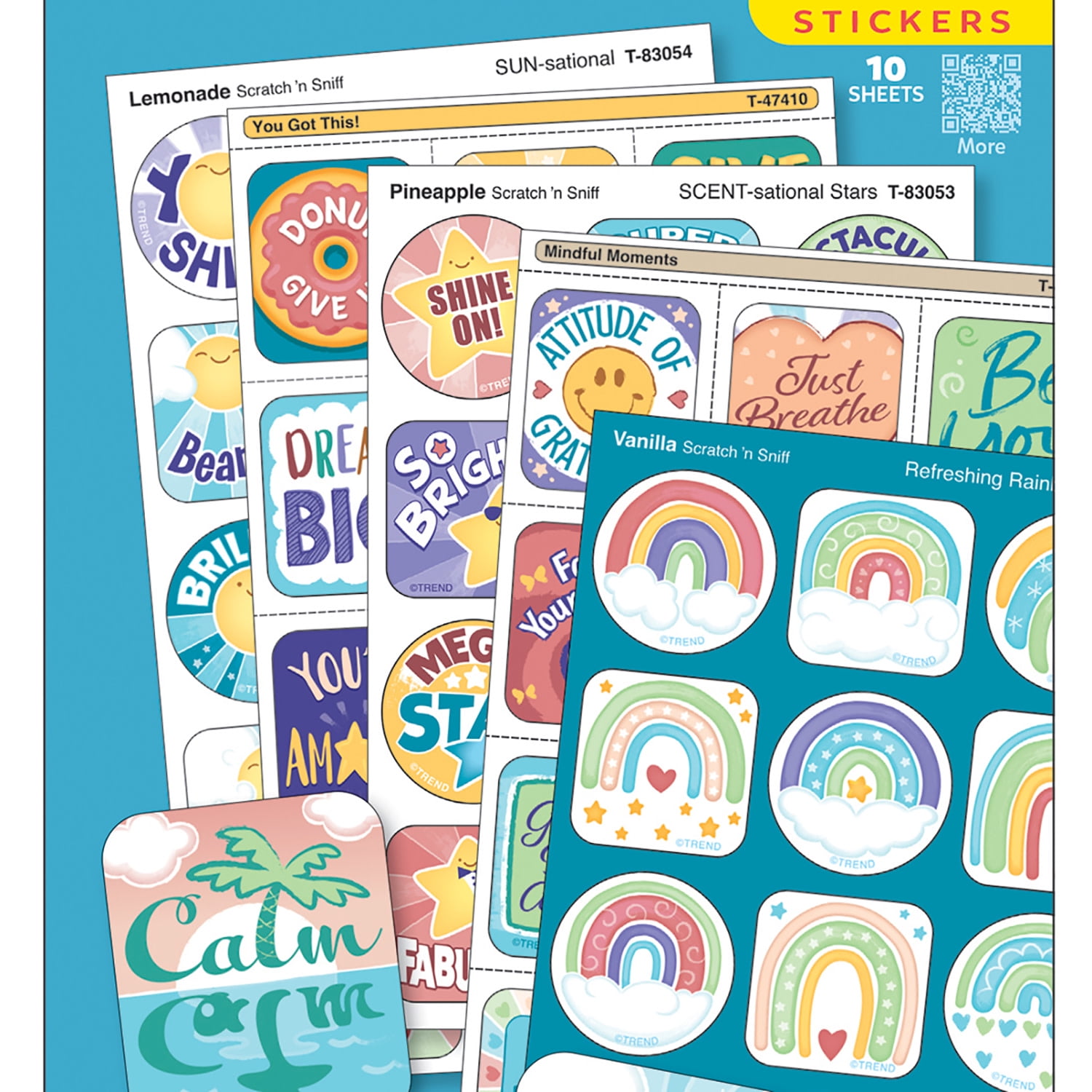 TREND: Scratch 'N Sniff: Be Your Best - 120ct Scented Stinky Stickers Variety Pack-10 Sheets, Calming Colors, Motivation, Confidence-Boosting Messages