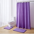 thumbnail image 2 of Memory Foam Bath Rug Set Solid Color Stripe Design Bathroom and Contour mat with Matching Shower Curtain and Metal Rings Choose from Burgundy/Navy/Purple/Brown (Purple), 2 of 2