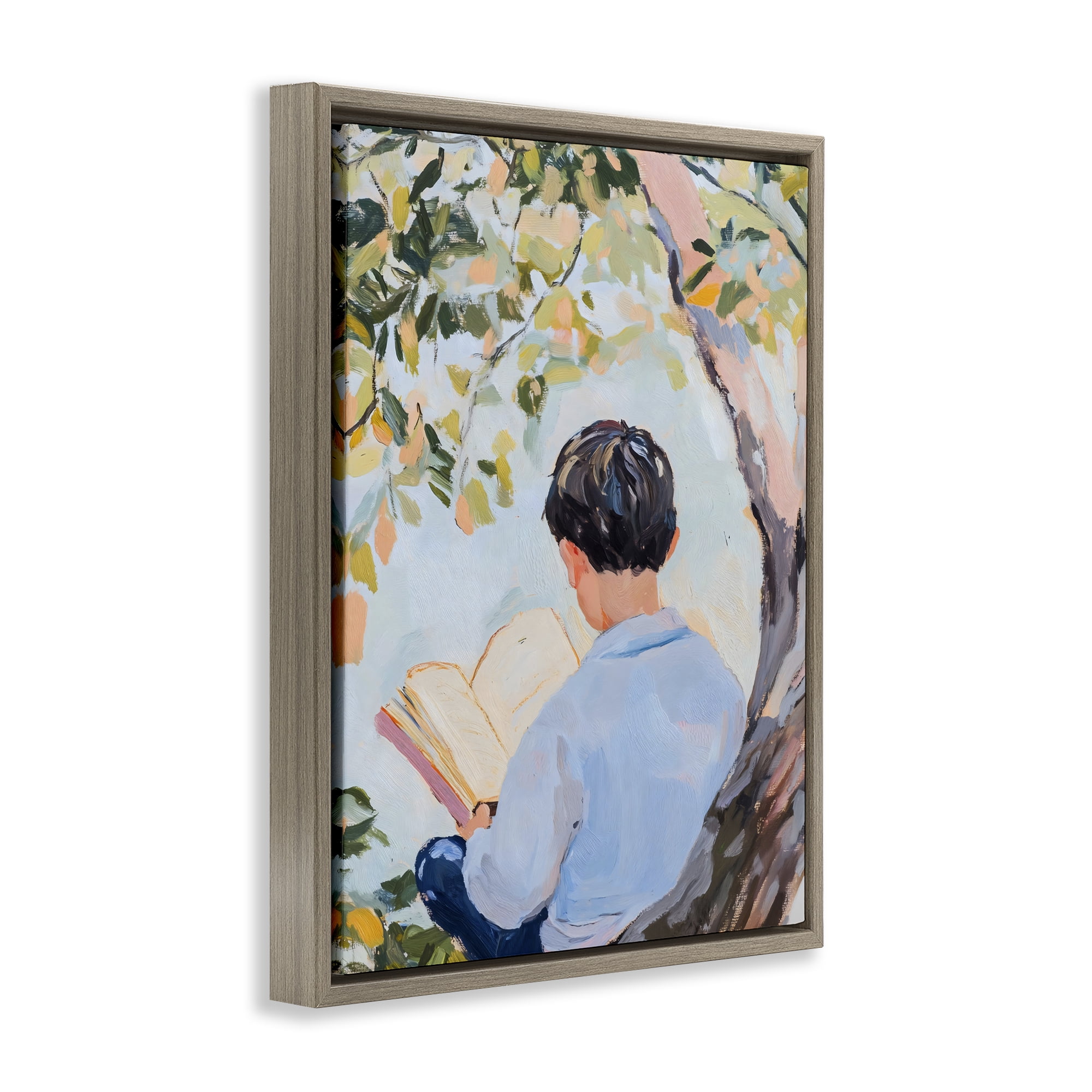 Stupell Industries Boy Reading in Nature Brown Framed Floater Canvas Wall Art, design by The Prints Vibe