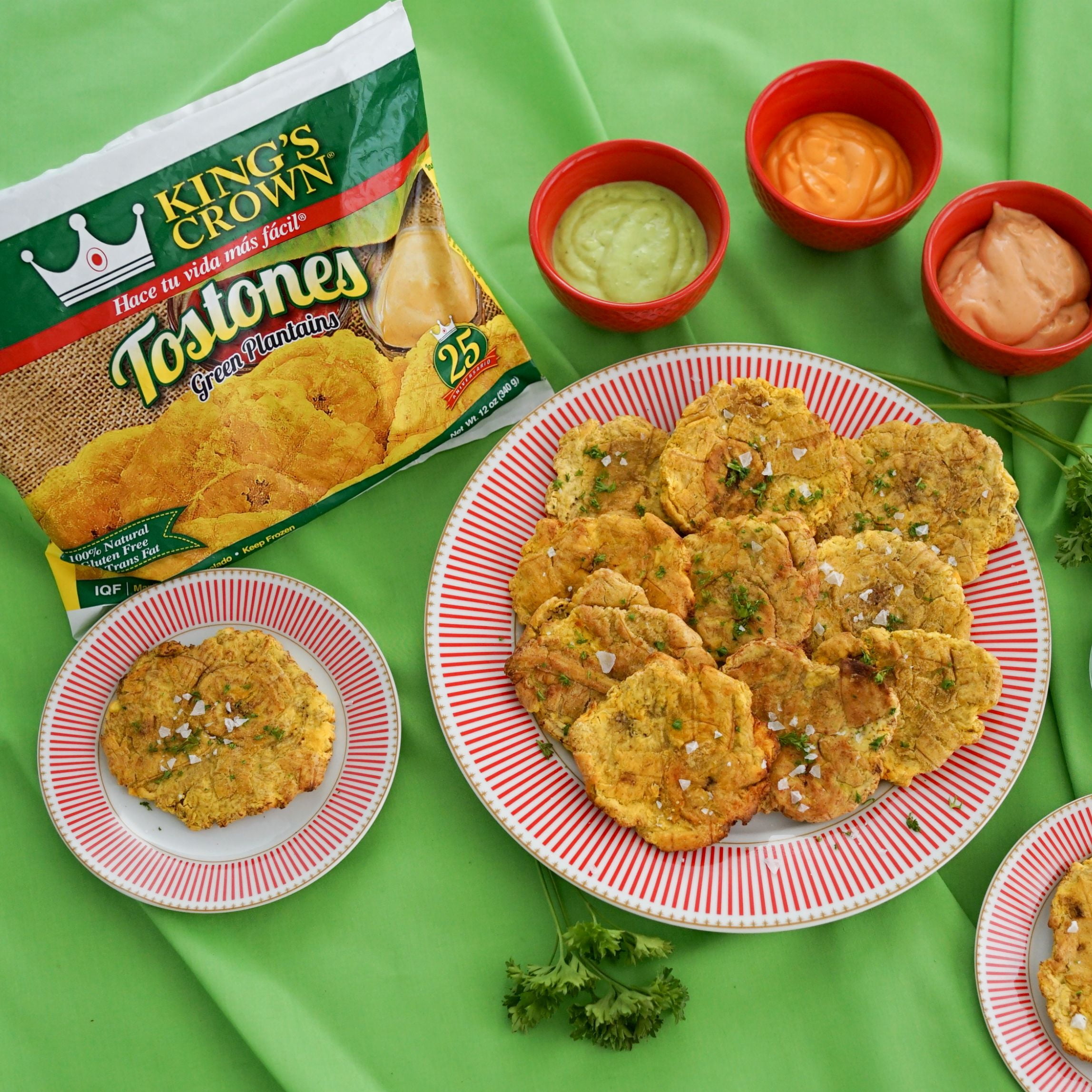 King's Crown Foods, Fried Green Plantains, Tostones, 12 oz Plastic Bag (Frozen)