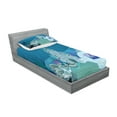 thumbnail image 2 of Ambesonne Ocean Fitted Sheet & Pillow Sham Set, Mermaid Castle, Twin, Turquoise Pale Blue Teal, 2 of 2