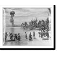 thumbnail image 2 of Historic Framed Print, [While supplies are unloaded from landing craft at Ennubirr Island, result of Navy bombardment can be seen in the sky. Marshall Islands.], 17-7/8" x 21-7/8", 2 of 9