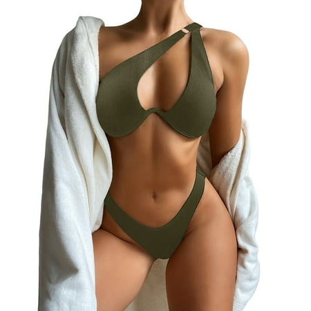Sngxgn Women s High Waisted Bikini Swimsuit Drawstring Tie Side Bottom Two Piece Bathing Suit(Green XL)