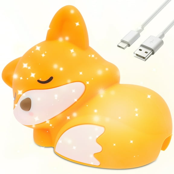 Grusce Fox Night Light, 2 Level Dimmable LED Squishy Novelty Animal Lamp, Food Grade Silicone, Rechargeable Nightlight with Timer and Touch Control for Desk Decor