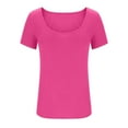 thumbnail image 3 of Ecqkame Women's Basic Going Out Tops Casual Slim Short Sleeve V Neck T Shirts Solid Color Stretchy Tight Tops Hot Pink XL, 3 of 5