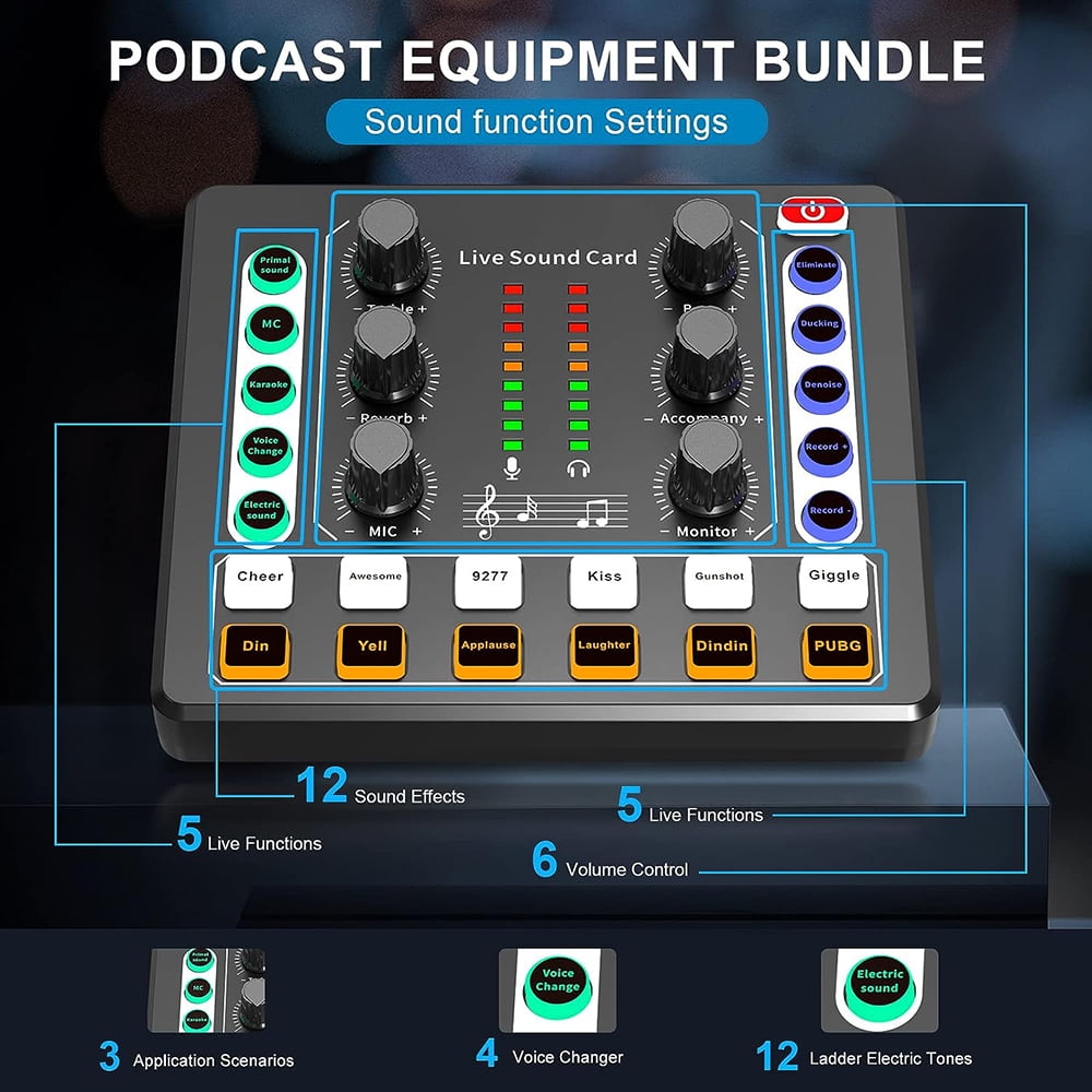 Interface with DJ Mixer Live Sound Card Effects and Voice Changer,Prefect for live Streaming/Podcasting/Gaming ,Easy to Operate