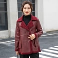thumbnail image 3 of Autumn Winter Women Jacket Thickened Fleece Faux Leather Patchwork Dual-sided Reversible Mid Length Plus Size Pockets Double-breasted Notch Collar Overcoat, 3 of 8