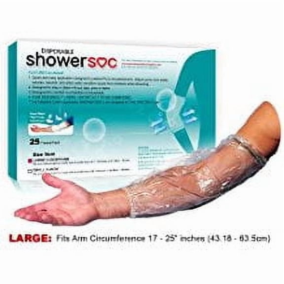 PICC Line Shower Cover – 25 Pack Large (17 - 24”) Disposable Waterproof Arm Shield Sleeve Guard Protection – IV Site – Keeps Dry – Latex Free - ShowerSOC