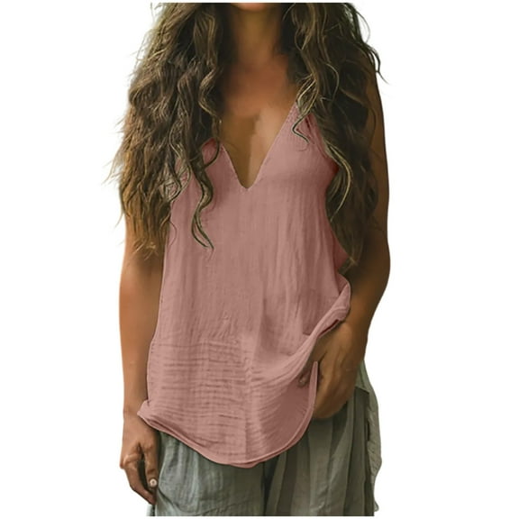 bnaln Tank Tops for Women Summer Sleeveless Camisole Linen Shirts V Neck Loose Fit T Shirts Trendy Vest Teen Girls Y2K Going Out Tops Casual Beach Vacation Clothes Fashion Outfits