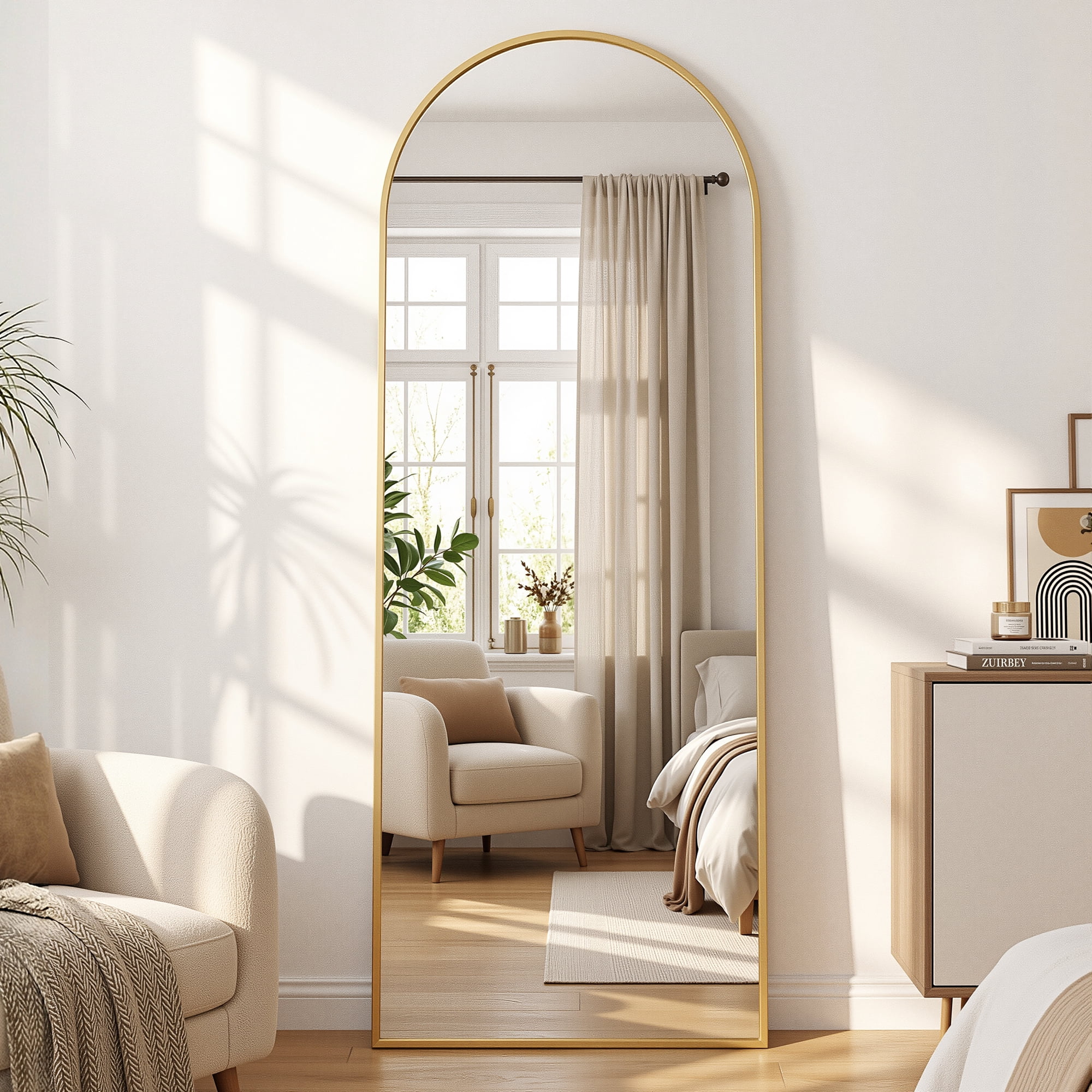 CuteDAY 58"x 18" Full Length Mirror Arched Standing Floor Mirror Full Body Mirror, Gold