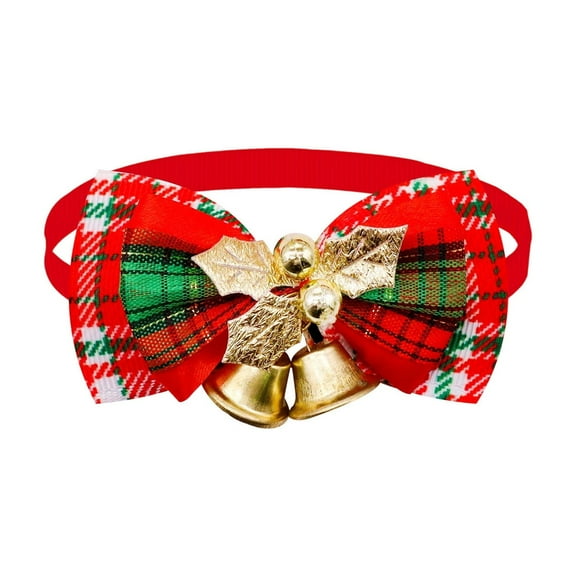 JeashCHAT Christmas Cat Dog Bow Tie Dog Collar Plaid Bow Tie Dog Collar with Bells, Pet Christmas Holiday Party Accessories Supplies