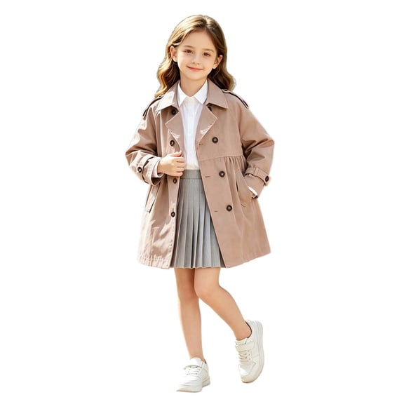 Tfken Girls Coat Fall Winter Lightweight Button Coats With Pockets Casual Loose Warm Child Comfy Clothes Outwear Size 4-6 Years Beige