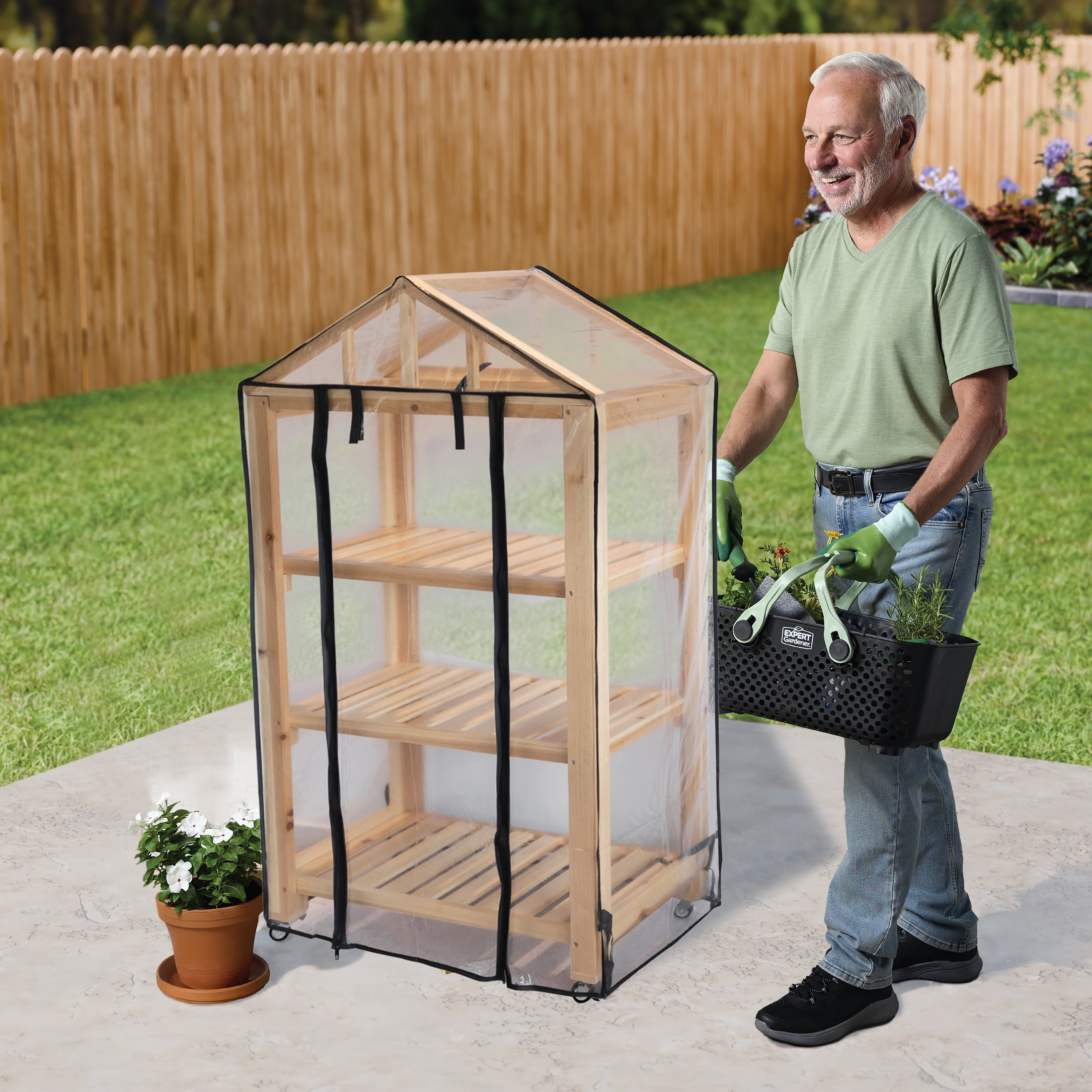Expert Gardener Outdoor 3-Tier A-frame Greenhouse with Protective PVC Cover