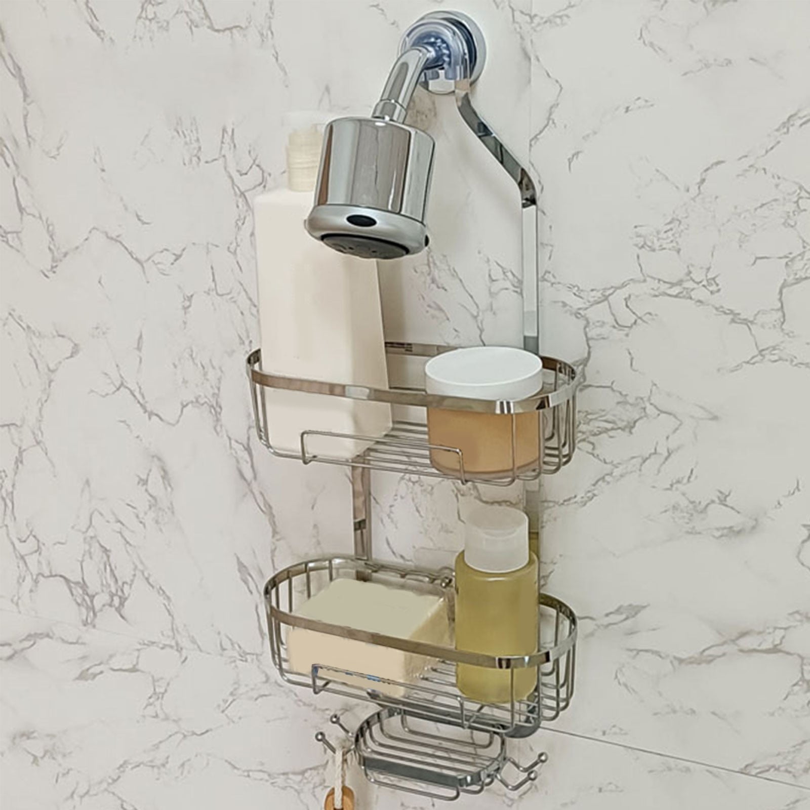 ZZkhGO Shower Caddy Hanging Rack 3 Tier, Over Shower Head Organizer with Soap Dish, Bathroom Shelf for Shampoo Towels